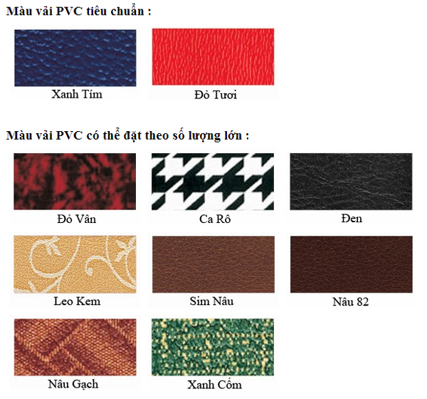 Mẫu màu vải PVC ghế tiêu chuẩn - Nội thất 190